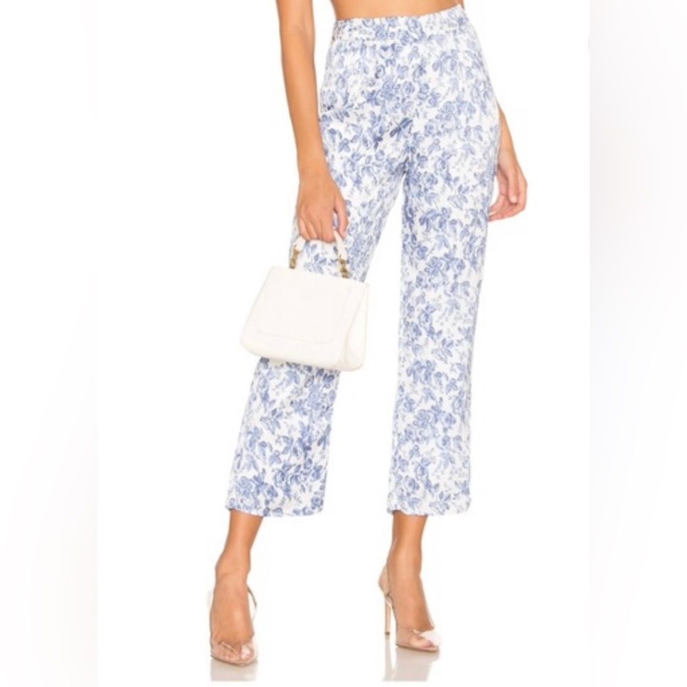 NWT REVOLVE LOVERS + FRIENDS Audra Pants Trousers Blue White French Floral XS